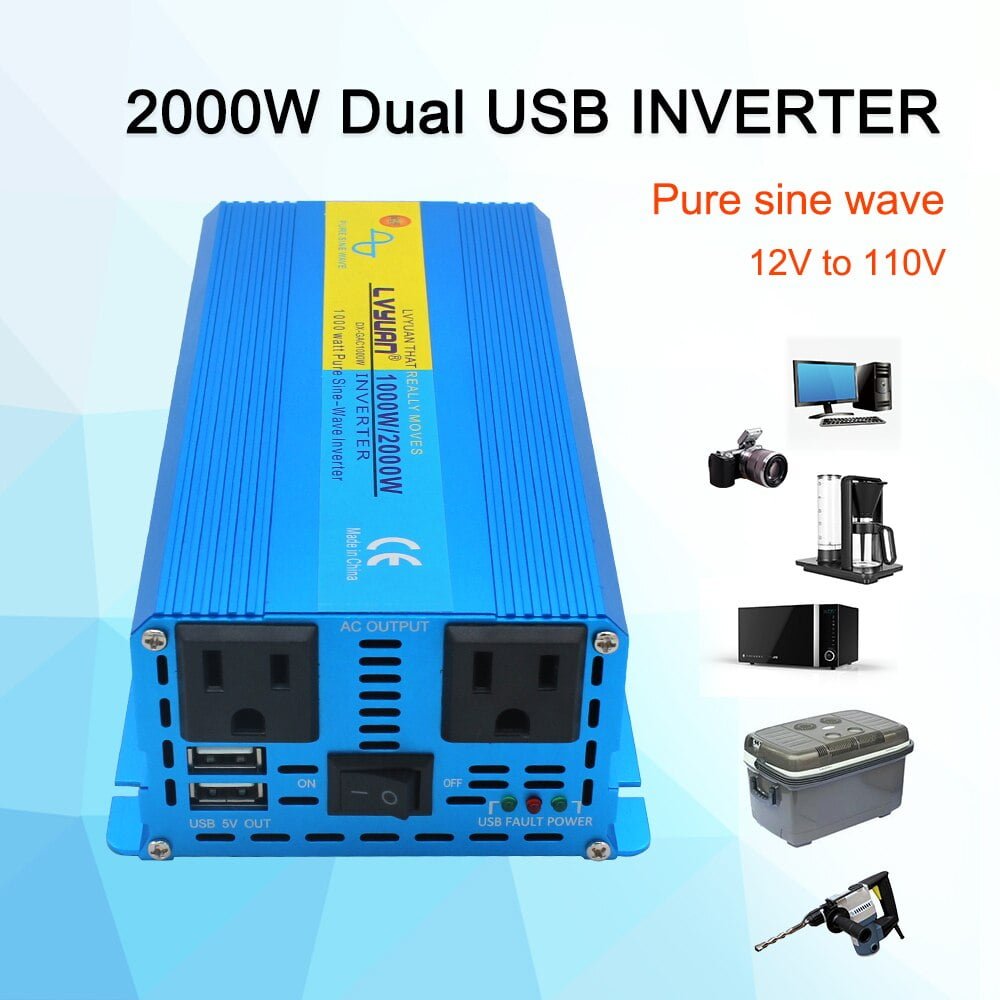 2000W Power Inverter 12VDC, 24VDC or 48VDC to 110VAC or 120VAC DC TO AC Pure Sine Wave Inverter US Socket