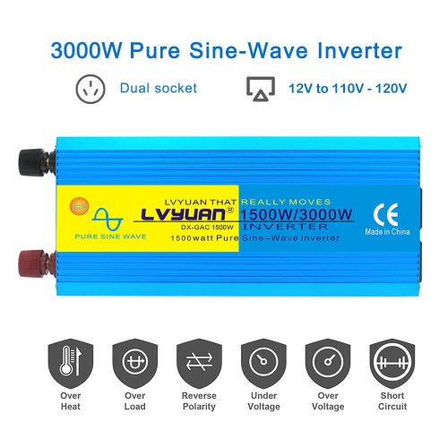 3000W Pure Sine Wave Inverter | DC 12V / 24V To AC 110V – 120V  60Hz