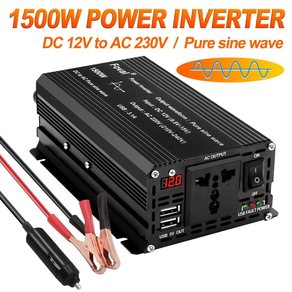 1500W Pure Sine Wave Power Inverter DC 12V To AC 220V - 230V
