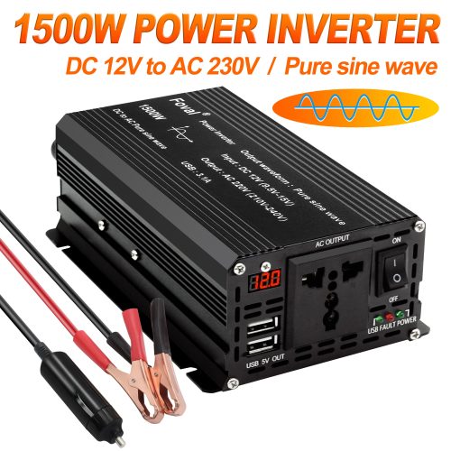 1500W Pure Sine Wave Solar Power Inverter | DC 12V To AC 220V – 230V 50Hz / 60Hz