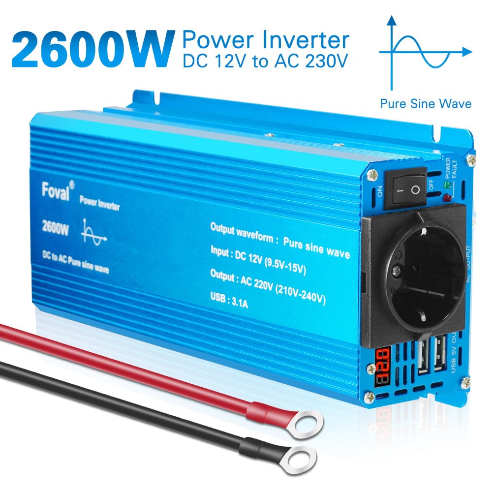 2600W Pure Sine Wave Power Inverter DC 12V To AC 220V