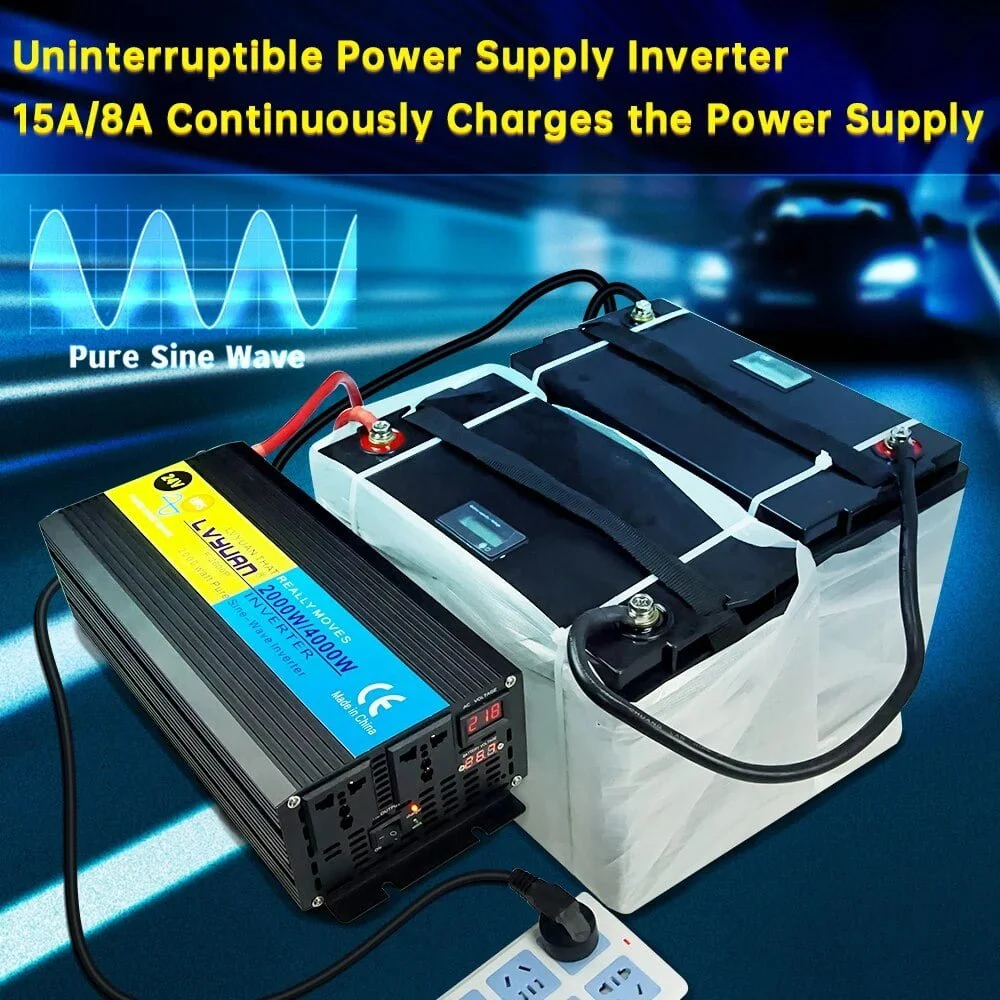 lvyuan power 2000W 4000W Power Inverter 12VDC, 24VDC to 220VAC or 230VAC or 240VAC DC TO AC Pure Sine Wave Inverter with UPS battery Charger