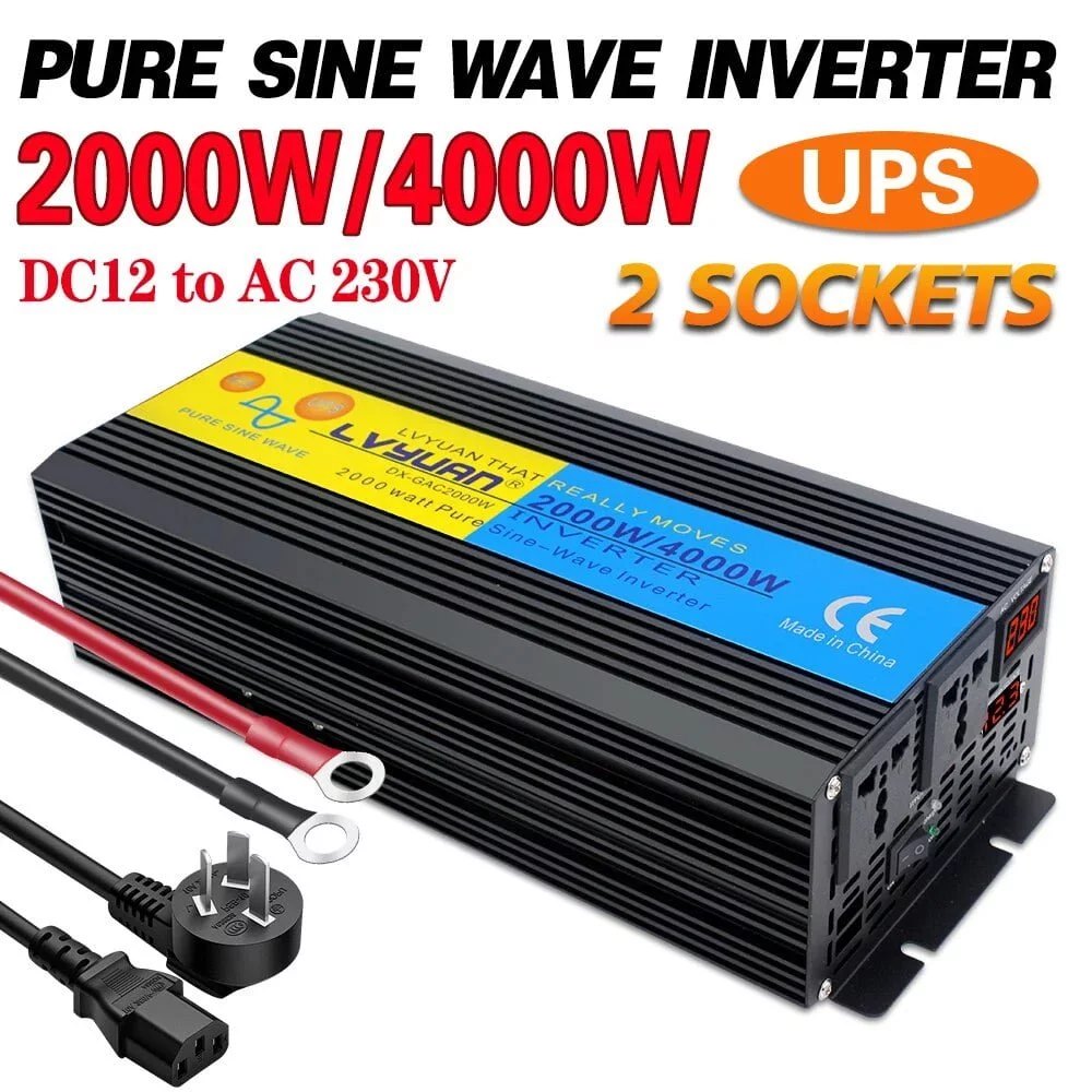 lvyuan power 2000W 4000W Power Inverter 12VDC, 24VDC to 220VAC or 230VAC or 240VAC DC TO AC Pure Sine Wave Inverter UPS battery Charger