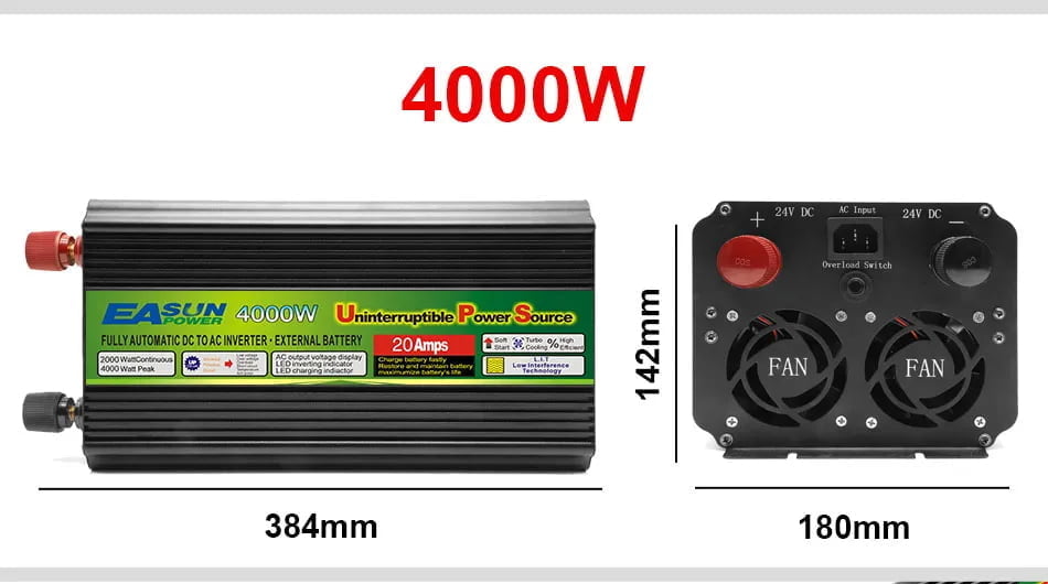 EASUN 4000W Power Inverter 12VDC, 24VDC to 220VAC or 230VAC or 240VAC DC TO AC Inverter