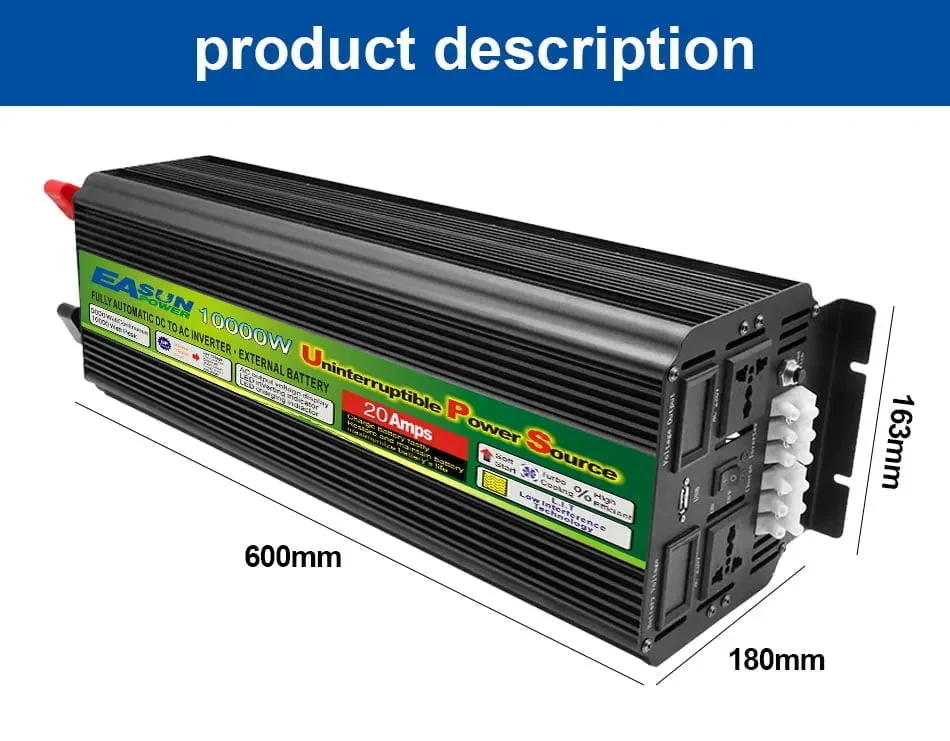 EASUN 10000W Modified Sine Wave Inverter With UPS Battery Charger DC 12V AC 220V
