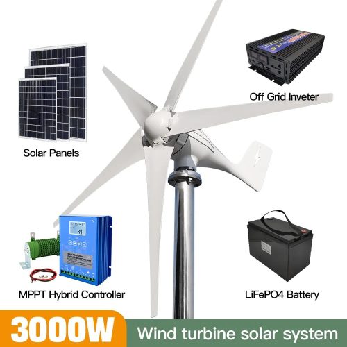 3000W Wind Turbine Generator Complete Kit With Off Grid Solar System | 12V 24V 48V For 110V – 120V / 220V – 230V